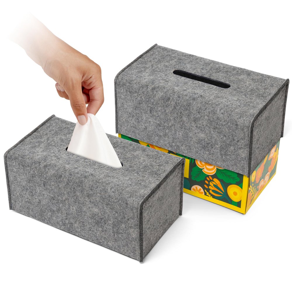 2 Pack Decorative Tissue Box Holder - Modern Felt Tissue Box Cover - Rectangle - Medium Size - Taupe