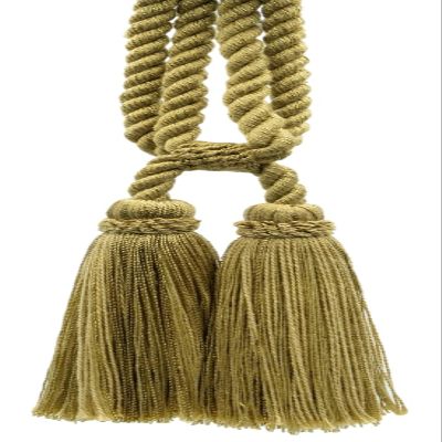 DCOPRO Traditional Cotton Double Tassel Curtain Tassel Tieback Tassel Length 5 1/2" (14cm) 27" Spread (68.5cm) (Style# TBC0552) Golden Beige #E16C (Dark Gold Beige) Set of 2