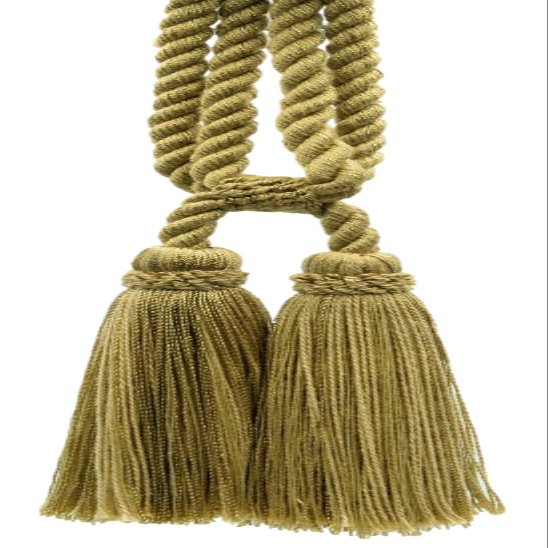 DCOPRO Traditional Cotton Double Tassel Curtain Tassel Tieback Tassel Length 5 1/2" (14cm) 27" Spread (68.5cm) (Style# TBC0552) Golden Beige #E16C (Dark Gold Beige) Set of 2