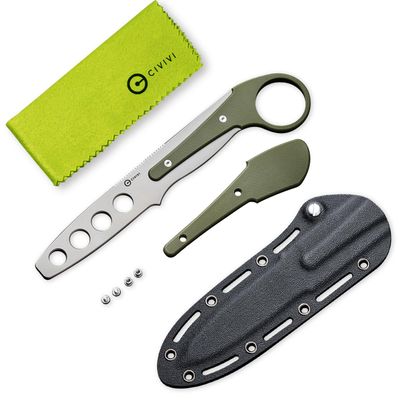CIVIVI Varius Trainer Fixed Blade Knife for Men, Training Knife with a Kydex Sheath, a Finger Ring and Conventional Handle, 3.26" D2 Dull Blade G10 Handle C22009C-2
