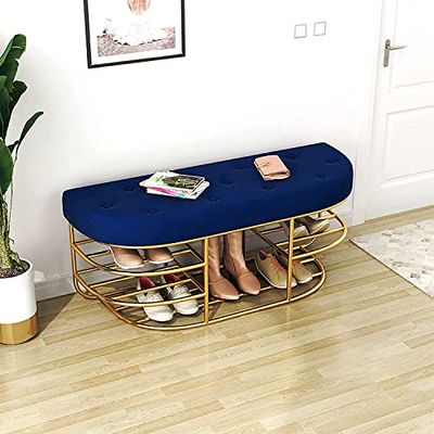 Entryway Bench, Shoe Bench for Living Room, Shoe Storage Bench with Metal Frame Modern Entryway Shoe Stool with Padded Cushion Seat, for Entryway, Living Room, Hallway (Color : Dark Blue, Size : 80*