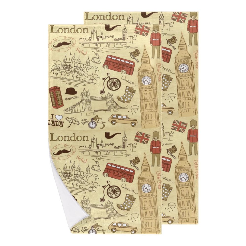 bisibuy London Iconic Sing Retro Hand Towels for Bathroom 28.3 x 14.4 Decorative Kitchen Hand Towel Soft Absorbent Bathroom Towels Set of 2 Kitchen Drying Towels Home Farmhouse Decor Gifts