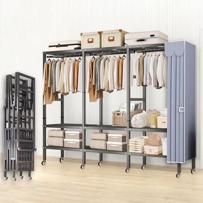 Garment Rack Walk In Closet Organizer Heavy Duty Clothes Rack Closet System with 3 Hanging Rods, 8 Wheels, 1600 LBS Load Capacity for Wardrobe, Freestanding Bedroom Armoire (215cm/84.6in)