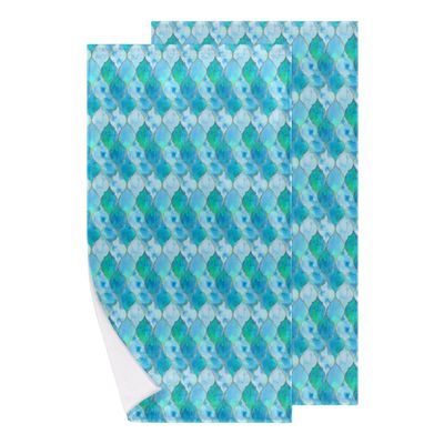 bisibuy Quatrefoil Turquoise Hand Towels for Bathroom 28.3 x 14.4 Decorative Kitchen Hand Towel Soft Absorbent Bathroom Towels Set of 2 Boho Geometric Kitchen Drying Towels Home Farmhouse Decor Gifts