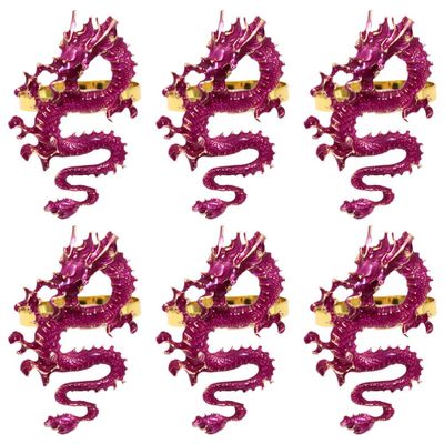 Amosfun 6pcs Chinese Dragon Metal Napkin Unique Decorative Holders for Weddings Parties and Family Gatherings Faux