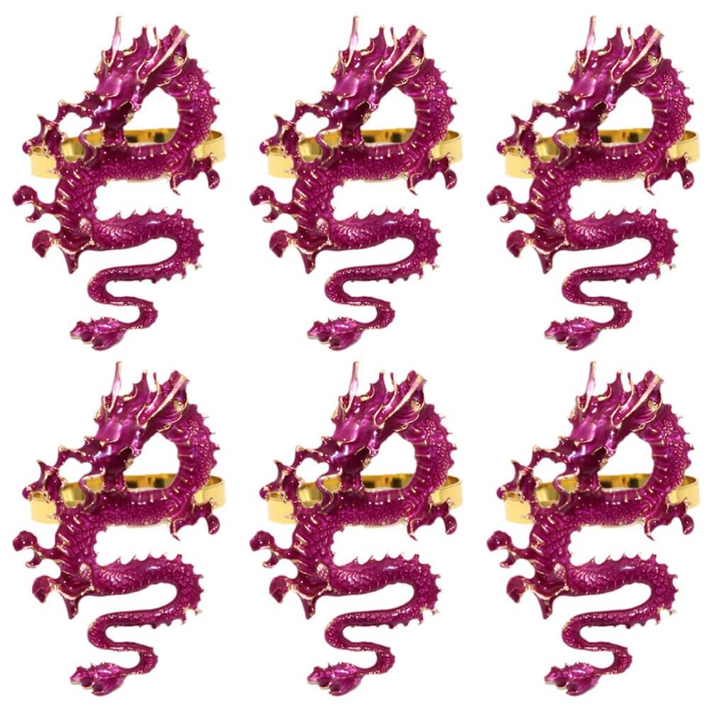 Amosfun 6pcs Chinese Dragon Metal Napkin Unique Decorative Holders for Weddings Parties and Family Gatherings Faux