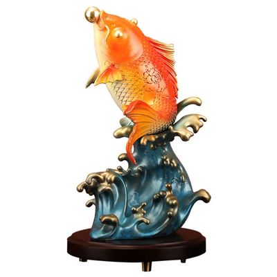 GUERNSEY Attract Wealth Statue Ornament Creative All-Copper Golden Arowana Handmade Statue Desktop Ornaments Living Room Desk Creative Home Decoration Wealth Decor