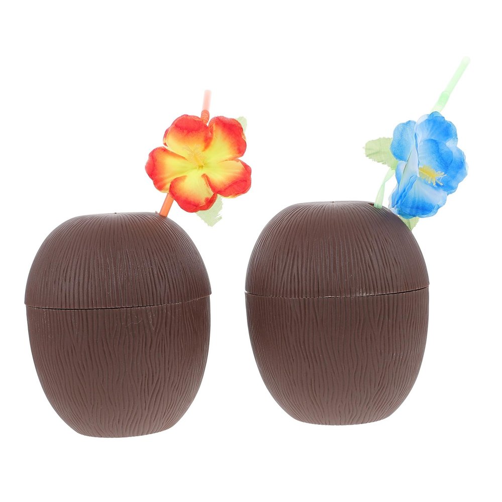 IMIKEYA 2 Pcs Coconut Cup Tiki Bar Cups Coconuts Cups for Adults Photo Props Poolside Parties Drinking Summer Drink Luau Festival s Decorative Cup The Flowers Plastic