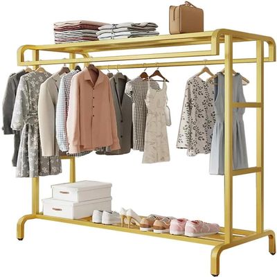 Metal Clothes Rail Double Pole Coat Rack Freestanding Garment Rack Hanger Shelf for Bedroom Home Indoor Clothes Rack Multifunctional Garment Rack Shelves Suitable for Home Bedroom