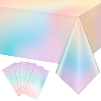 6 Pcs Pastel Tablecloths,Plastic Rainbow Tablecloth Disposable Rectangle Pastel Rainbow Table Covers for Baby Shower, Wedding, Birthday Party, Girls and Princess Party Decorations, 54 x 108 Inch