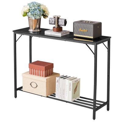 YMYNY Console Table, 42.1" Industrial Entryway Table, Narrow Sofa Table with Shelves, Couch Table for Entryway, Hallway, Living Room, Foyer, Office, Black UHST006B