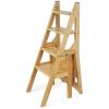 Wooden Folding Library Ladder Chair,2 in 1 Lightweight Portable Multifunctional Step Stool, 4-Step Stool Dual Purpose Stepladders, Display Stand and Flower Stand for Home view 1