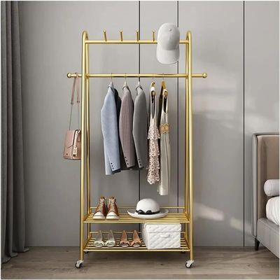Exquisite Clothes Rail Rack Freestanding Coat Rack Clothes Rack Gold Rolling Garment Rack with Wheels and Bottom Shelves Wardrobe Closet for Boutique Display/60cm
