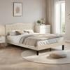 VECELO Full Size Platform Bed Frame with Fabric Upholstered Headboard and Wooden Slats Support, No Box Spring Needed/Easy Assembly,Beige view 4