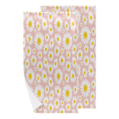 bisibuy Daisy Pink White Hand Towels for Bathroom 28.3 x 14.4 Decorative Kitchen Hand Towel Soft Absorbent Bathroom Towels Set of 2 Floral Kitchen Drying Towels Home Farmhouse Decor Gifts