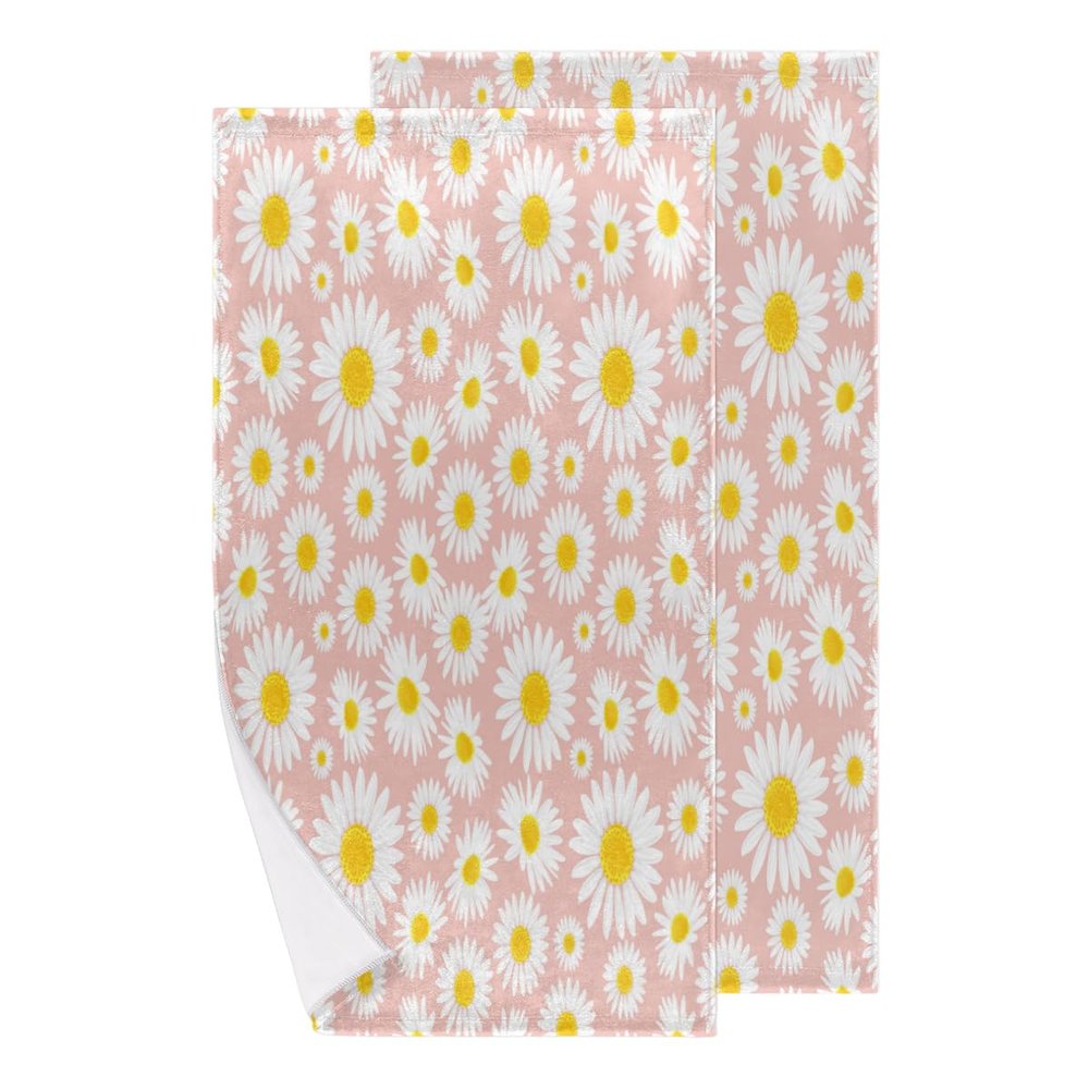bisibuy Daisy Pink White Hand Towels for Bathroom 28.3 x 14.4 Decorative Kitchen Hand Towel Soft Absorbent Bathroom Towels Set of 2 Floral Kitchen Drying Towels Home Farmhouse Decor Gifts