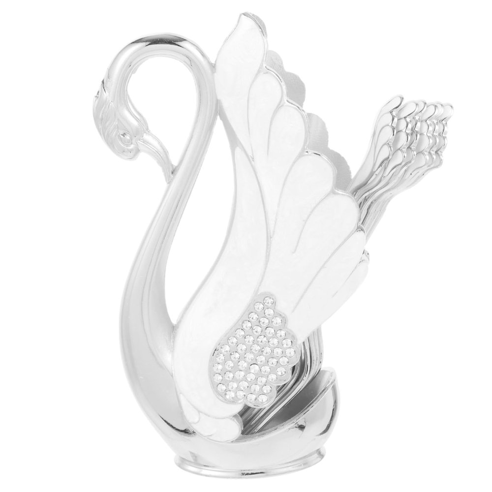 Ciieeo Elegant Swan Fork Holder with Dessert Forks Stylish Silver Storage Rack for Banquets Parties and Home Decor Appetizers and Cake Serving