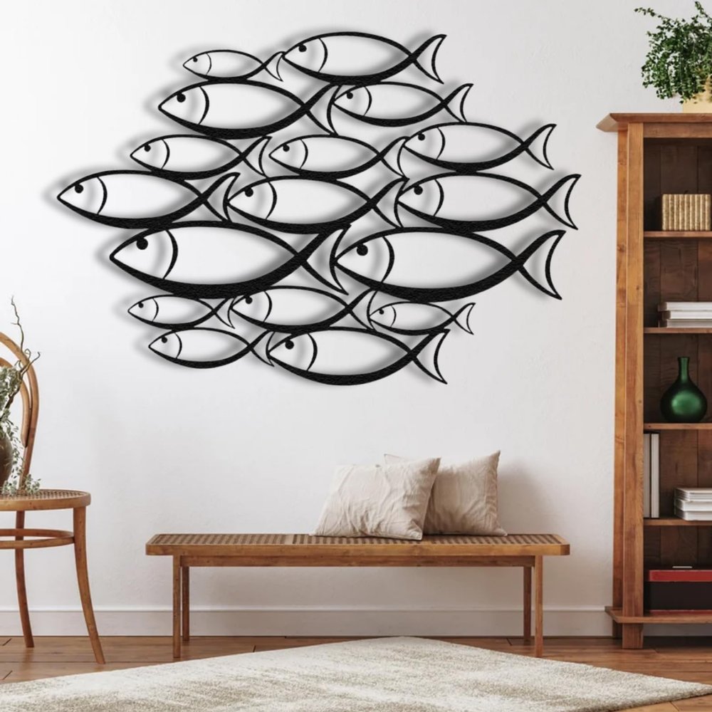 rumloch Metal Wall Art,School of Fish Metal Wall Art,Nautical Wall Decor, Beach Wall Sign, Fish Wall Hanging, Minimalist Wall Hanging, Home Gift(19"12")