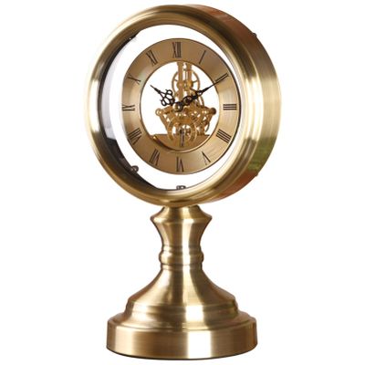 MaGiLL Vintage Table Clock, European Style, Antique Brass Office Table Clock with Rounded Shape on Both Sides and Compass to Decorate Home, Kitche, Photo Gallery, Gold2