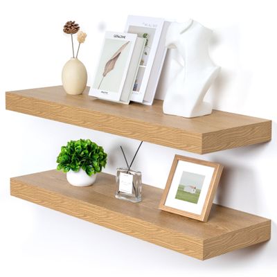 FLYJOE Deep Floating Shelves | 36 Inch Oak Floating Shelves Set of 2 | 12 Inch Deep Rustic Wood Shelves for Wall | 36" W x 12" D Oak Shelves for Living Room Bathroom Laundry Room Kitchen