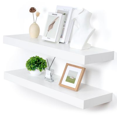 FLYJOE Deep Floating Shelves | 36 Inch White Floating Shelves Set of 2 | 12 Inch Deep Rustic Wood Shelves for Wall | 36" W x 12" D White Shelves for Living Room Bathroom Laundry Room Kitchen