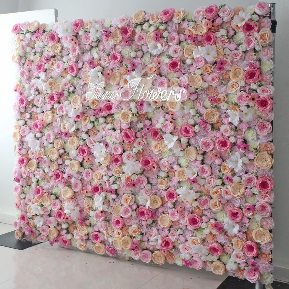 Pink Artificial Flower Wall Panels,Simulation Flower 3D Cloth Bottom Floral Wall Mat Silk Rose Flower Panels for Backdrop Wedding Wall Decoration (Size : 2M*2M)