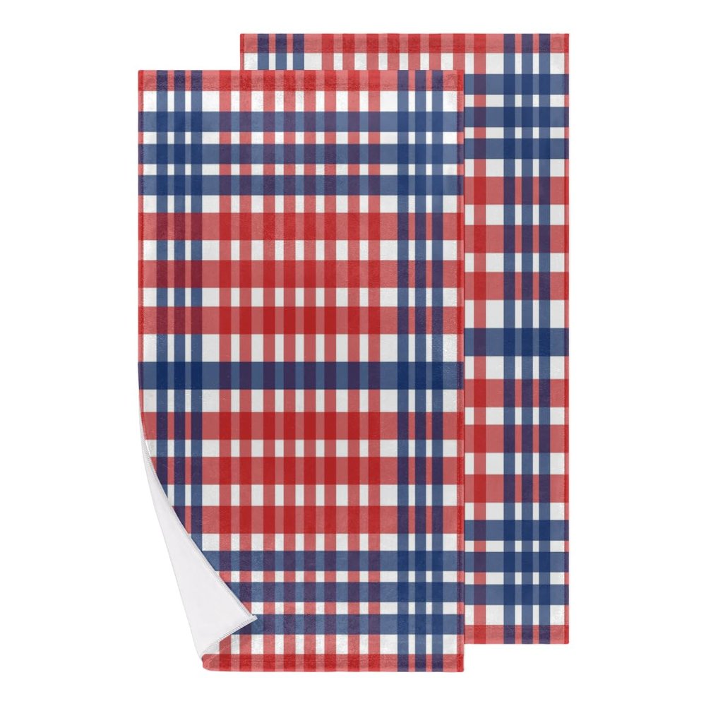 bisibuy 4th of July Pattern Bathroom Hand Towels Decorative Set of 2 Kitchen Towels Lightweight Absorbent Gingham Hand Towels for Bathroom Hand Kitchen Home Decor Gifts