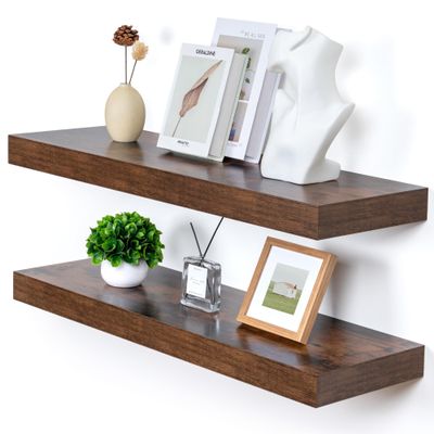 FLYJOE Deep Floating Shelves | 36 Inch Brown Floating Shelves Set of 2 | 12 Inch Deep Rustic Wood Shelves for Wall | 36" W x 12" D Brown Shelves for Living Room Bathroom Laundry Room Kitchen