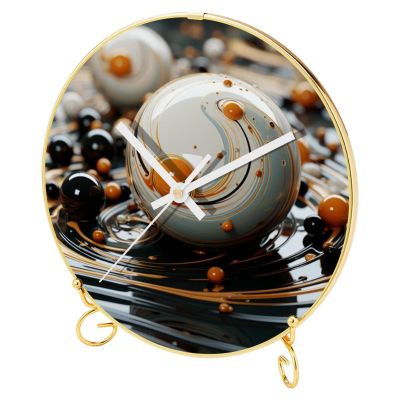 EITACHUL Marble Ball Round Printed Wall Clocks with Hooks and Gold Stand - Silent, Non Ticking - Stylish Timepieces for Any Room Dcor