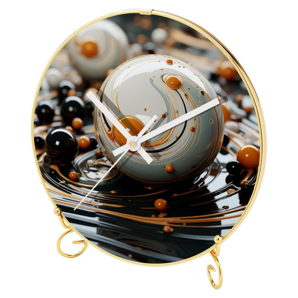 EITACHUL Marble Ball Round Printed Wall Clocks with Hooks and Gold Stand - Silent, Non Ticking - Stylish Timepieces for Any Room Dcor