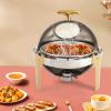 Round Chafing Dish Buffet Set, 6.3 Qt Round Catering Warmer Set with Food and Water Trays, Mirror Viewing Lid Thick Stand Frame, Buffet Warmers for Catering Events Parties Weddings Dinners (Silver) view 2