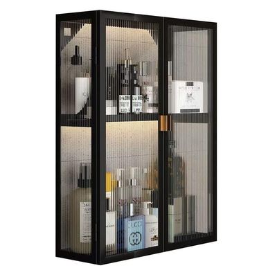 Wall Mounted Home Bathroom Cabinet W/Doors, Punch-Free Dustproof Toiletries Metal Hanging Cabinet Cosmetics Perfumes Storage Box, For Bathroom, Livingroom, Kitchen,Cupboar(Size:40x14x53cm,Color:black)