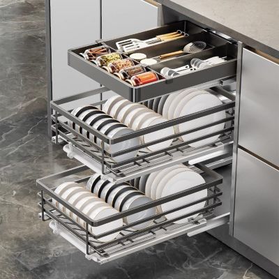 EMYJAY Cabinet Pull Out Shelves, Sliding Drawer Storage Cabinet Pull Out Drawer Cabinet Organizer Slide Out Cabinet Shelves for Kitchen Pantry (Color : Gray, Size : 24x13x46cm)