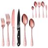 EUIRIO 77 Pieces Rose Gol Silverware Set for 12 with Serving Utensils,Modern Floral Laser Pattern Flatware Cutlery Sets, Forks Spoons and Knives Set, Food-Grade Cutlery Set for Home,Disherwasher Safe view 1