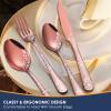 EUIRIO 77 Pieces Rose Gol Silverware Set for 12 with Serving Utensils,Modern Floral Laser Pattern Flatware Cutlery Sets, Forks Spoons and Knives Set, Food-Grade Cutlery Set for Home,Disherwasher Safe view 2