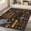 1.5x2.5 Rug, Modern Coffee House Area Rugs Washable Rug, Non Slip Waterproof Area Rug, Stain Resistant PU Leather Rugs for Living Room (Black/Orange) view 3