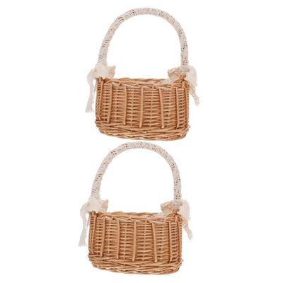 MAGICLULU 2pcs Rattan Woven Handheld Flower Basket Decorative Storage for Fresh Flowers Rustic Home Decor for Weddings and Photo Props Design Khaki