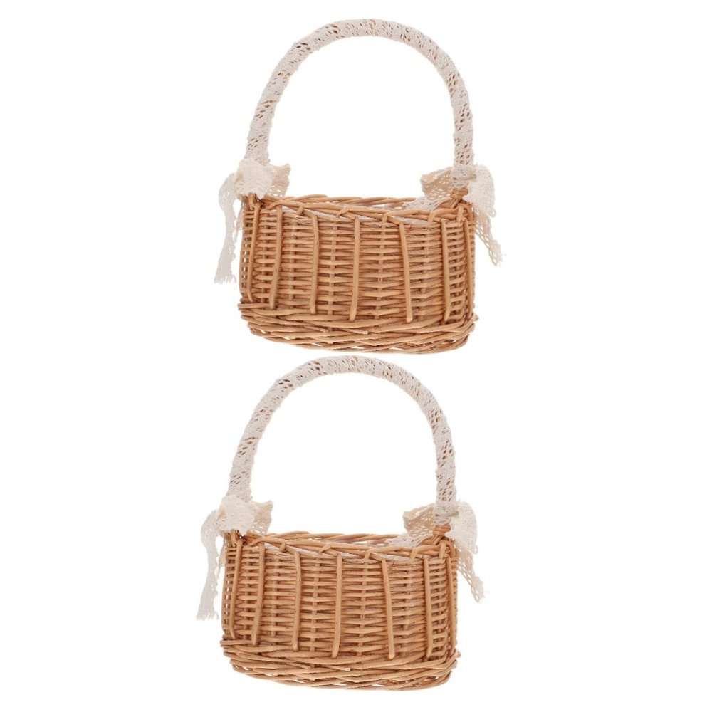 MAGICLULU 2pcs Rattan Woven Handheld Flower Basket Decorative Storage for Fresh Flowers Rustic Home Decor for Weddings and Photo Props Design Khaki