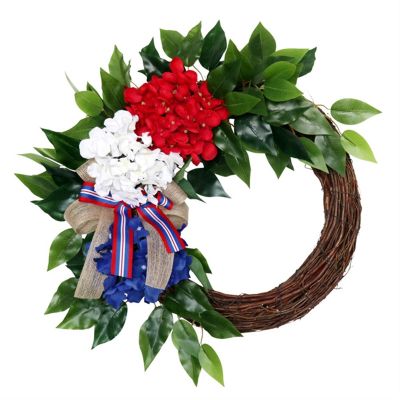 TocOLa CAREG Artificial Hydrangea Wreath American Patriotic Independence Day Wreath Compatible with Front Door Wall Window Home Decoration Durable