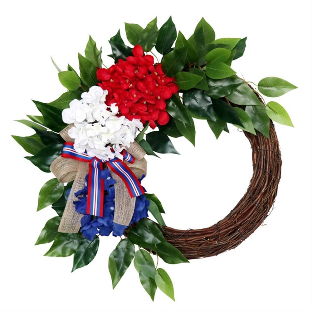 TocOLa CAREG Artificial Hydrangea Wreath American Patriotic Independence Day Wreath Compatible with Front Door Wall Window Home Decoration Durable