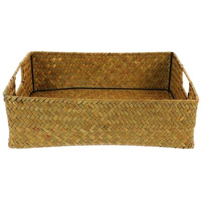 Amosfun 1pc Handmade Seaweed Storage Basket Multifunctional Woven Box for Home Organization for Kitchen Office Bedroom Living Room Rustic Bamboo Design and Practical