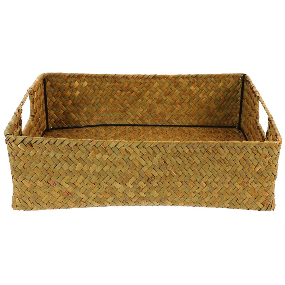 Amosfun 1pc Handmade Seaweed Storage Basket Multifunctional Woven Box for Home Organization for Kitchen Office Bedroom Living Room Rustic Bamboo Design and Practical