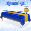 3Pcs Blue and Gold Tablecloth Party Decorations,Plastic Royal Blue Table Cloth Printed Gold Tables Runner Disposable Rectangle Table Cover for Birthday Anniversary Wedding Graduation Party,54 x108Inch view 2