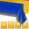 3Pcs Blue and Gold Tablecloth Party Decorations,Plastic Royal Blue Table Cloth Printed Gold Tables Runner Disposable Rectangle Table Cover for Birthday Anniversary Wedding Graduation Party,54 x108Inch view 3