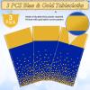 3Pcs Blue and Gold Tablecloth Party Decorations,Plastic Royal Blue Table Cloth Printed Gold Tables Runner Disposable Rectangle Table Cover for Birthday Anniversary Wedding Graduation Party,54 x108Inch view 4