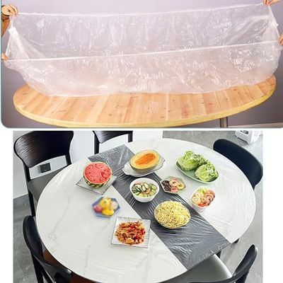 VJPPII Clear Plastic Table Cover Protector,32/47/60 Inch Elastic Disposable Tablecloth with Elastic Band,Waterproof Wipeable Table Cover Protector for Round Rectangle Table (10PC,60in)