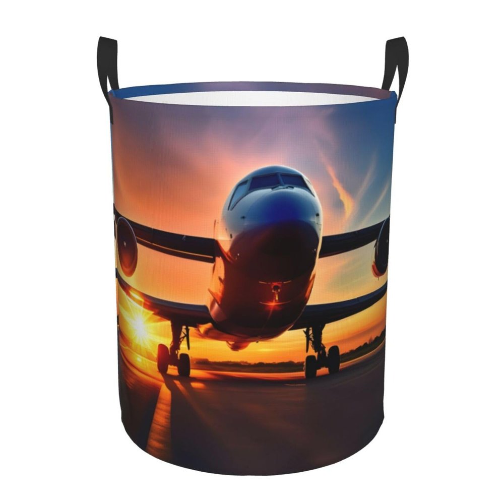 Airplane Sunset Sky Round Dirty Laundry Basket,Ideal Dirty Clothes Bag For Household Essentials Storage Needs