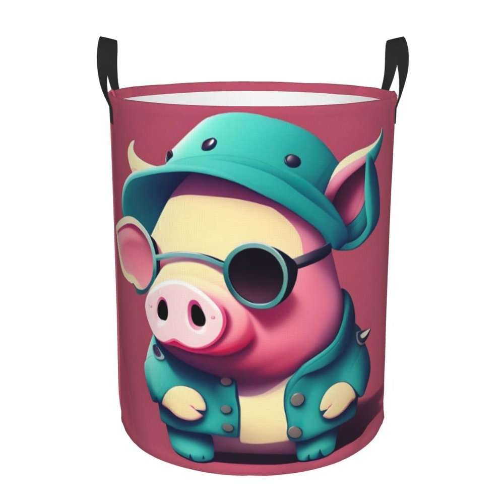 Cute Pig Round Dirty Laundry Basket,Ideal Dirty Clothes Bag For Household Essentials Storage Needs