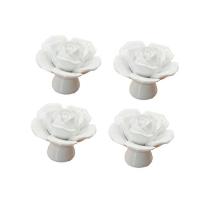 Holibanna 4 Piece White Ceramic Rose Flower Cabinet Drawer Pull Knobs