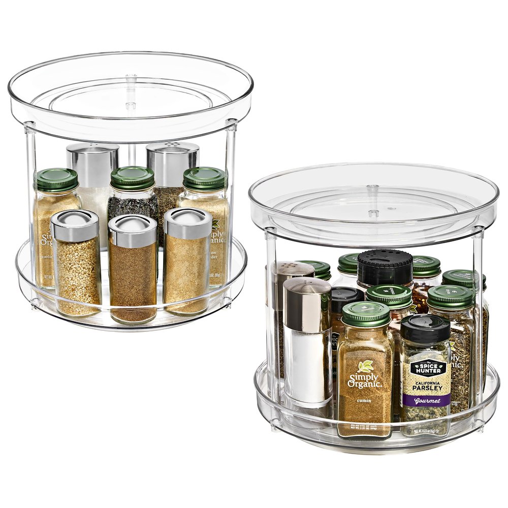 Sorbus 9 Inch 2 Tier Clear Lazy Susan Organizer, Turntable Organizer for Spice Organization for Cabinet, Lazy Susan Turntable for Kitchen, Home, Office, Closet, Laundry Room Organization (2 Pack)